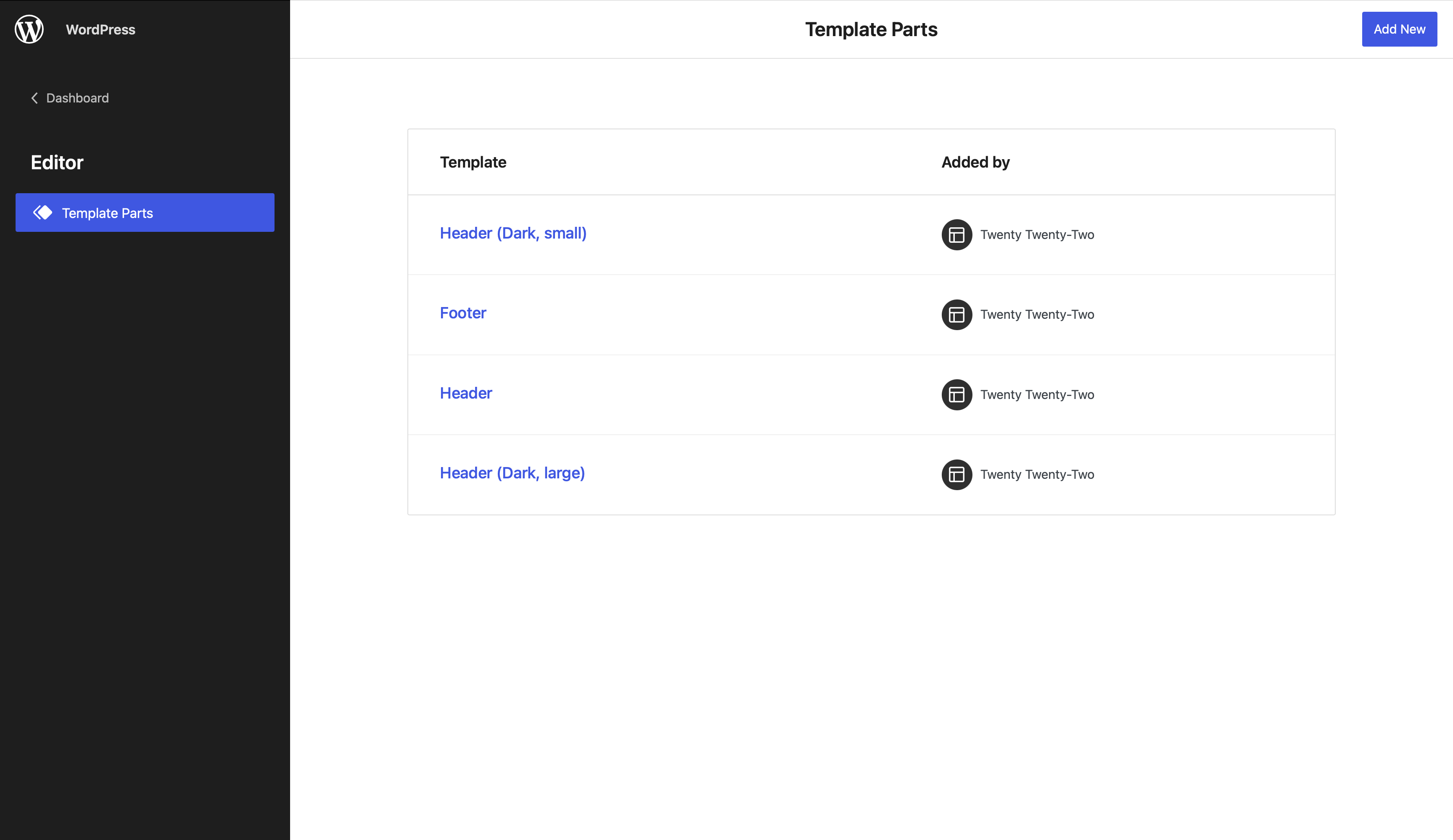 Block Templates List